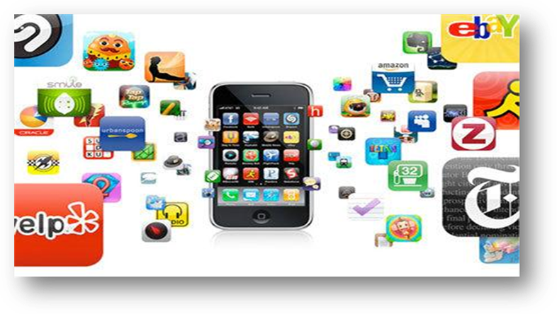 A cell phone with many apps flying out
Description automatically generated